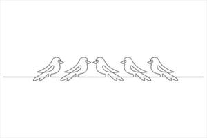 Continuous one line art drawing of cute bird simple outline illustration vector