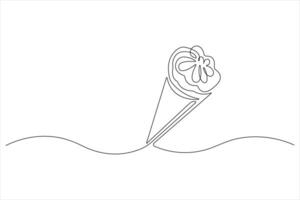 Continuous one line art drawing of delicious and cool fresh ice cream, minimalism design outline vector