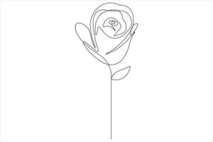 Rose flower continuous one line art drawing of outline illustration Rose day, valentine day concept vector