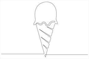 Continuous one line art drawing of delicious and cool fresh ice cream, minimalism design outline vector