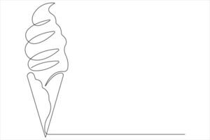 Continuous one line art drawing of delicious and cool fresh ice cream, minimalism design outline vector
