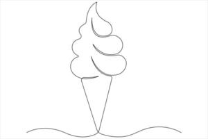 Continuous one line art drawing of delicious and cool fresh ice cream, minimalism design outline vector