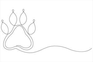 Dog paw in continuous one line art drawing of pet animal foot print concept outline vector