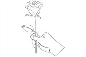 Rosa flor continuo uno línea Arte dibujo de contorno ilustración Rosa día, enamorado día concepto vector