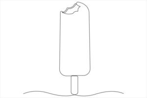 Continuous one line art drawing of delicious and cool fresh ice cream, minimalism design outline vector