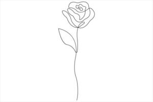 Rose flower continuous one line art drawing of outline illustration Rose day, valentine day concept vector