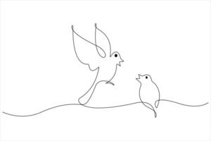 Continuous one line art drawing of cute bird simple outline illustration vector