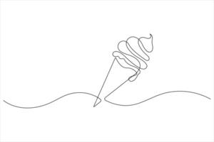Continuous one line art drawing of delicious and cool fresh ice cream, minimalism design outline vector