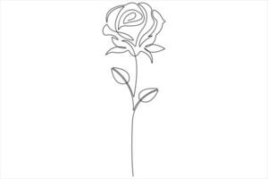 Rose flower continuous one line art drawing of outline illustration Rose day, valentine day concept vector