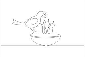 Continuous one line art drawing of cute bird simple outline illustration vector