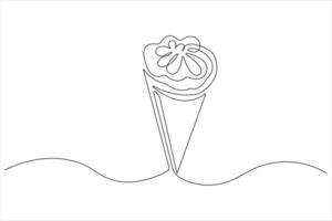 Continuous one line art drawing of delicious and cool fresh ice cream, minimalism design outline vector