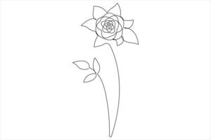 Rose flower continuous one line art drawing of outline illustration Rose day, valentine day concept vector