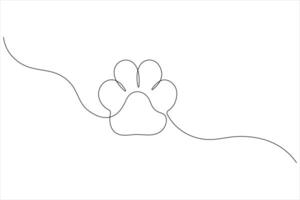 Dog paw in continuous one line art drawing of pet animal foot print concept outline vector