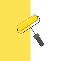 An illustration of a yellow paint roller on a yellow-white background. vector