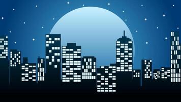 paisaje urbano ilustración de horizonte edificio con lleno Luna noche vector