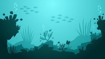 Landscape illustration of seabed with coral reefs and fishes vector