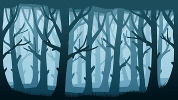 Landscape illustration of spooky forest in the mist vector