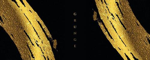 Gold Brush Stroke with Texture Effect on Black Background. Abstract Art Banner in Grunge Concept vector