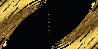 Gold Brush Stroke with Texture Effect on Black Background. Abstract Art Banner in Grunge Concept vector