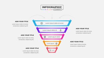 Business process funnel infographic design template with 5 steps vector