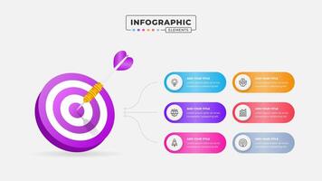 Business process target infographic design template with 6 steps vector