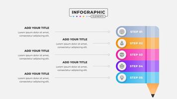 negocio proceso lápiz infografía diseño modelo con 5 5 pasos vector