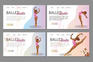 Set of promo banners Ballet. Ballerina illustration, Gymnastics girl. Sport, Healthy lifestyle, Gym, Fitness, Flexibility, Stretching. Hand drawn art work isolated on white background vector