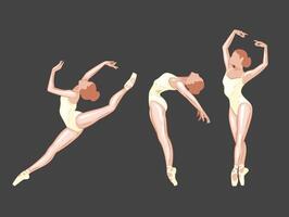 Ballerina illustration, ballerinas poses. Gymnastics girl. Girl dancing classical choreography. Ballet set female. Pointe shoes. Hand drawn art work isolated on white background vector