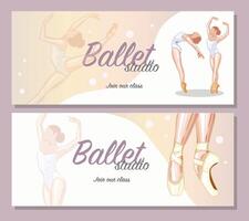 Set of promo banners Ballet. Ballerina illustration, Gymnastics girl. Sport, Healthy lifestyle, Gym, Fitness, Flexibility, Stretching. Hand drawn art work isolated on white background vector