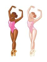 bailarina ilustración, bailarinas posa gimnasia muchacha. niña bailando clásico coreografía. ballet conjunto femenino. pointe zapatos. mano dibujado Arte trabajo aislado en blanco antecedentes vector