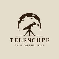 telescope and moon logo vintage illustration template icon graphic design. aerospace sign or symbol for astronomy concept with retro style vector