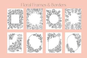 Set of Ornate floral frames, borders with space for text. Hand drawn coloring page for kids and adults. Beautiful drawing with patterns and small details. Coloring book pictures. , letter format vector