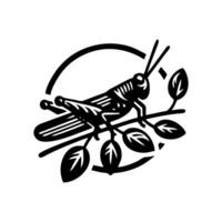 Grasshopper logo icon.grasshopper animal logo on a twig. black and white grasshopper logo design. logo template vector