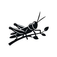 Grasshopper logo icon.grasshopper animal logo on a twig. black and white grasshopper logo design. logo template vector