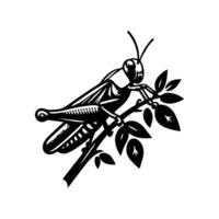 Grasshopper logo icon.grasshopper animal logo on a twig. black and white grasshopper logo design. logo template vector