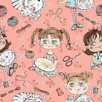 Seamless pattern on the embroidery theme. Needlework girls and embroidery accessories. . vector