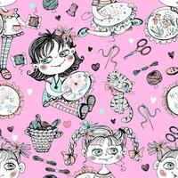 Seamless pattern on the embroidery theme. Needlework girls and embroidery accessories. . vector