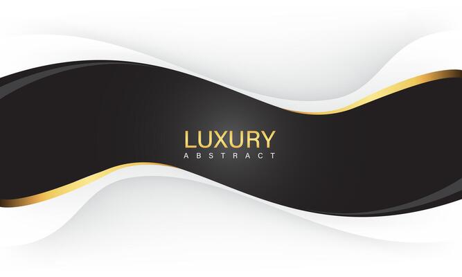 Abstract luxury black gold line banner curve on white grey shadow design modern creative elegance background