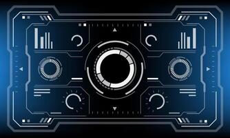 HUD white sci-fi interface screen view black geometric design virtual reality futuristic technology creative display on blue vector