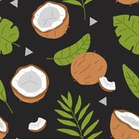 pattern with coconuts and leaves vector