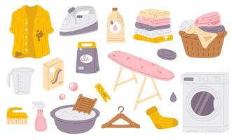 set of doodle laundry objects vector