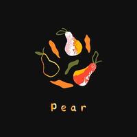 Ripe whole pear with leaves in abstract style. vector