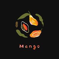 Ripe whole and sliced mango in abstract style. vector