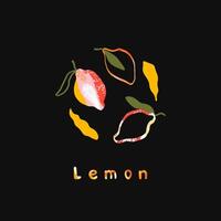 Ripe whole lemon with leaves in abstract style. vector