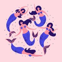 Cute mermaid. Nautical surf summer background. vector