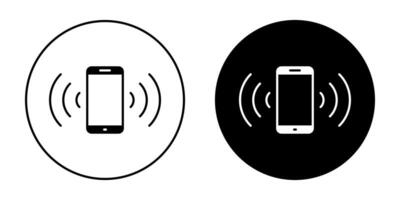 teléfono con señal icono en negro círculo. vibrante Teléfono móvil concepto vector