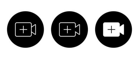 Add content icon set on black circle. Upload footage button vector