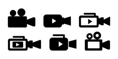 Collection of black camera and camcorder icons with various styles for multimedia use. vector