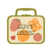 Cute school lunch box with cheese, strawberry, tomato and orange. Isolated illustration for your design vector