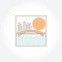 mono line building logo illustration design. simple modern landmarks and famous building skyline badge logo concept vector